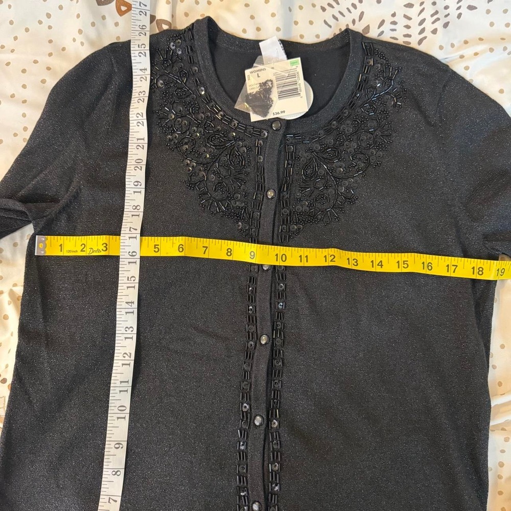 Jaclyn Smith Black Beaded Sequin Cardigan Sweater NWT Vintage - Picture 6 of 6